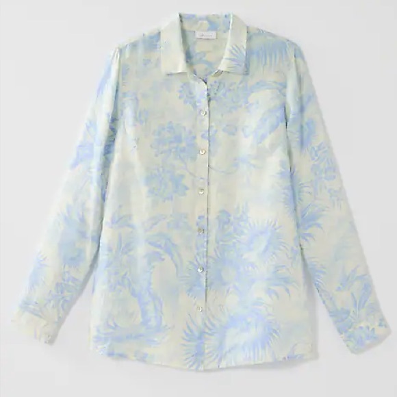 J. Jill Tops - J. Jill Everyday Linen Button-Front Shirt 100% Linen Blue Floral Blouse Size XL